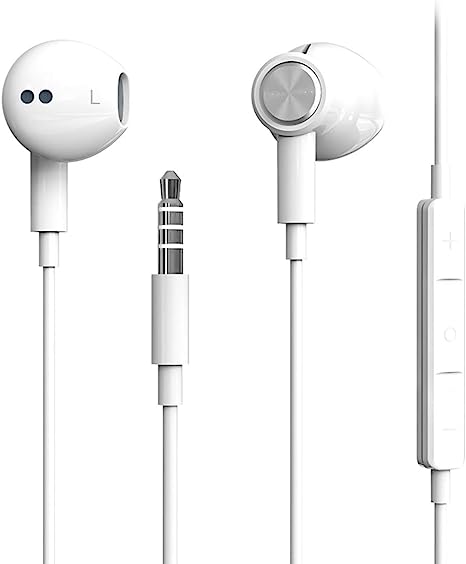 Hi-Res Extra Bass Earbuds Noise Isolating in-Ear Headphones Wired Earbuds with Microphone for iPhone, iPad, MP3, Huawei, Samsung, Lightweight Earphones with Volume Control 3.5mm Jack Headphones