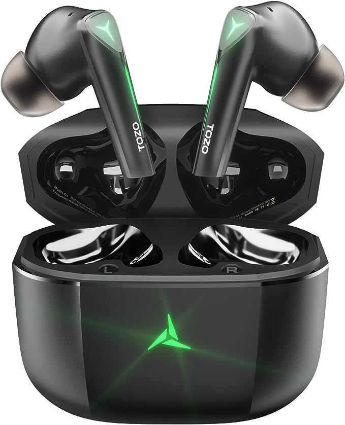 Wireless Earbuds Bluetooth 5.3 Headphones with 45ms Ultra Low-Latency and Cool Breathing Light, Ergonomic Design, Gaming/Deep Bass Music Mode Headset Built-in Microphone, Stereo Sound, Black