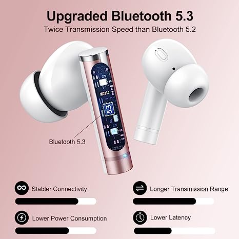 Wekily Bluetooth 5.3 Headphones, Wireless Earbuds with 40H Playtimes Charge Case, Deep Bass, IPX7 Waterproof Running Earphones with 4-Mic Clear Call, LED Display, in Ear Headphones for Work/Gym