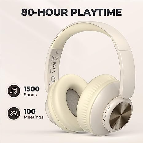 V8 Wireless Bluetooth Headphones Over Ear, 80 Hours Playtime Wireless Headphones with Deep Bass,Lightweight Foldable Headphones Built-in Mic,HiFi Stereo Sound for Travel Work Laptop PC Cellphone