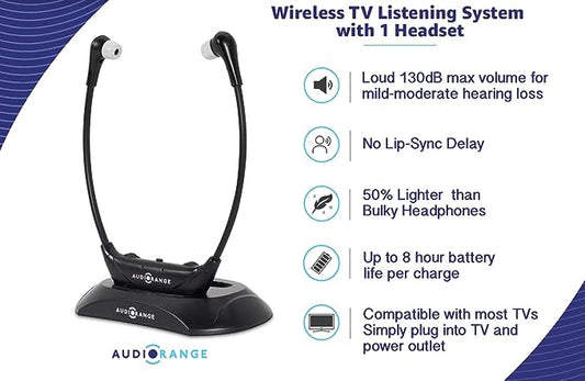 Seniors & Hard of Hearing | Wireless TV Headset Delay-Free, Lightweight, Comfortable, Rechargeable in-Ear Headphones for TV Watching, Television Amplifier, RF Headphones