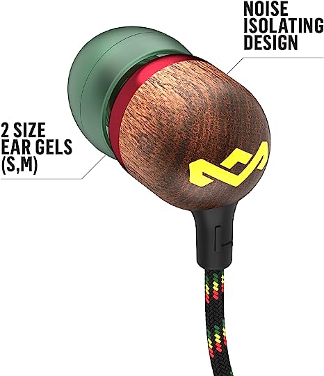 House of Marley Smile Jamaica Wired: Wired Earphones with Microphone, Noise Isolating Design, and Sustainable Materials (Rasta)