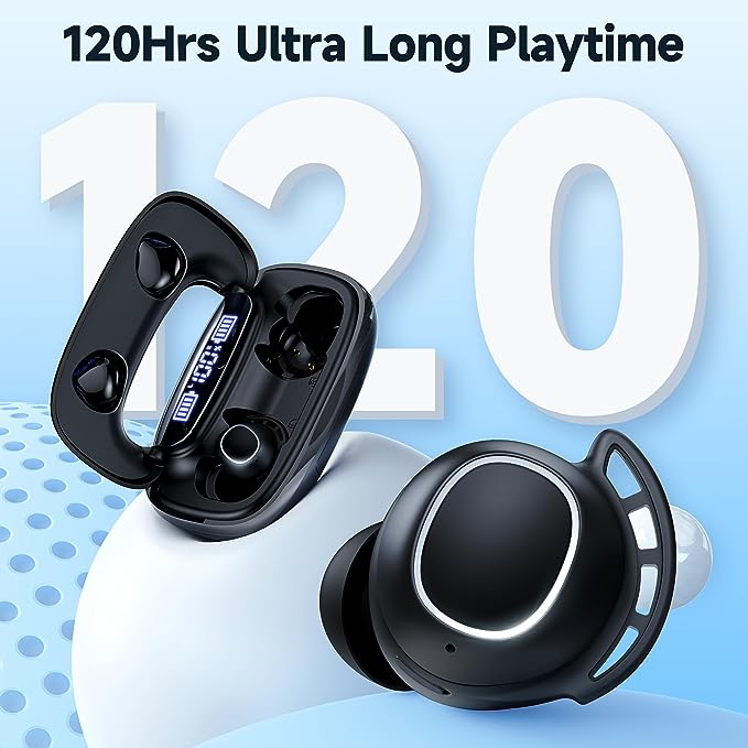 Wireless Earbuds Bluetooth Headphones 120H Playtime IPX7 Waterproof Ear Buds Power Display Earphones with Mic and 2600mAh Charging Case for Sports Laptop TV Computer Phone Gaming