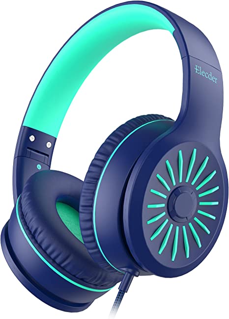 ELECDER i45 On-Ear Headphones with Microphone - Foldable Stereo Bass Headphones with No-Tangle 1.5M Cord, 3.5MM Jack, Portable Wired Headphones for School/Kids/Teens/Smartphones/Travel/Tablet - Blue