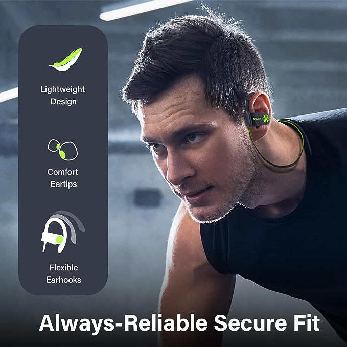 Bluetooth Headphones 5.3 Wireless Earbuds IPX7 Waterproof & 16Hrs Long Battery Over-Ear Stereo Bass Earphones with Earhooks Running Headset with Mic & Storage Bag for Workout Gym Sports Black