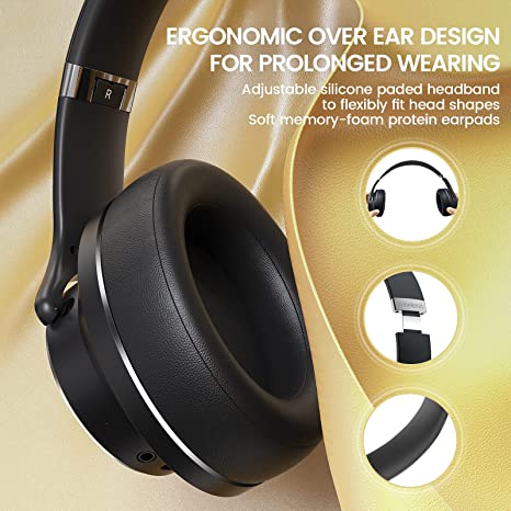 DOQAUS Bluetooth Headphones Over Ear, 52 Hours Playtime Wireless Headphones with 3 EQ Modes, Noise Isolating HiFi Stereo Headphones with Deep Bass, Microphone, Soft Earpads for Cellphone/PC (Black)